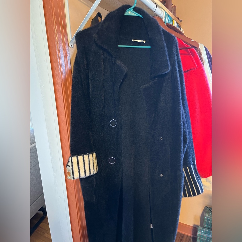 Black super soft Coat with Striped Cuffs (2 options!)